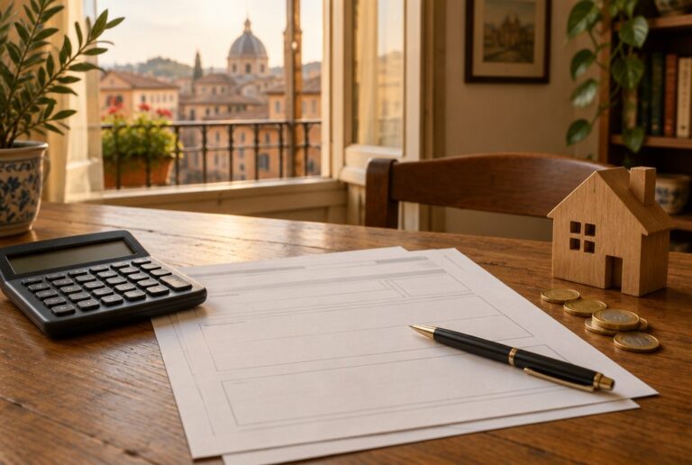Documenti fiscali, calcolatrice e modellino di casa per la cedolare secca sugli affitti brevi