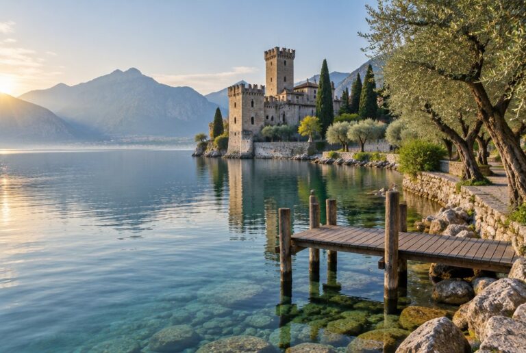 Castello sul lago di Garda al mattino