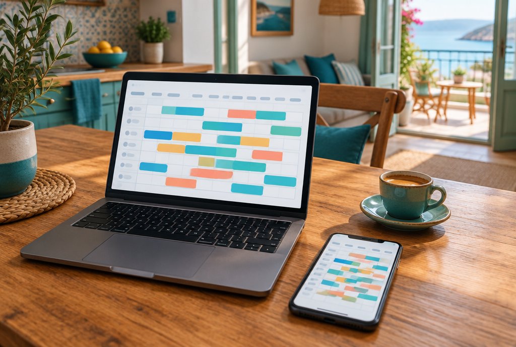 Laptop e smartphone con calendario delle prenotazioni di un channel manager