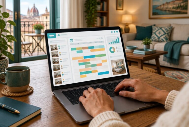 Host che gestisce le prenotazioni con un software sul laptop