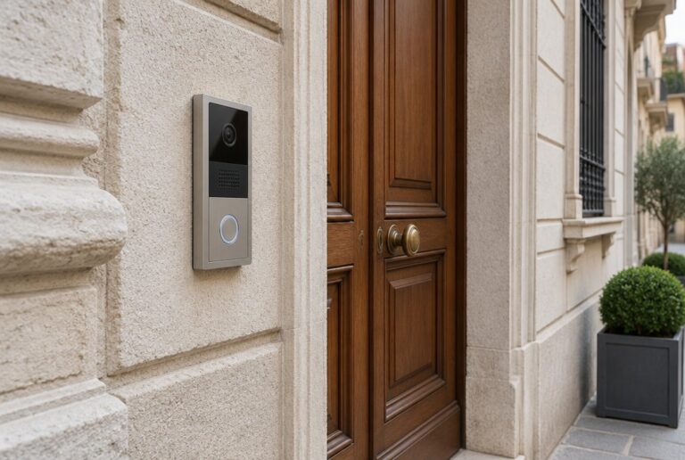 Videocitofono con telecamera all'ingresso di un palazzo